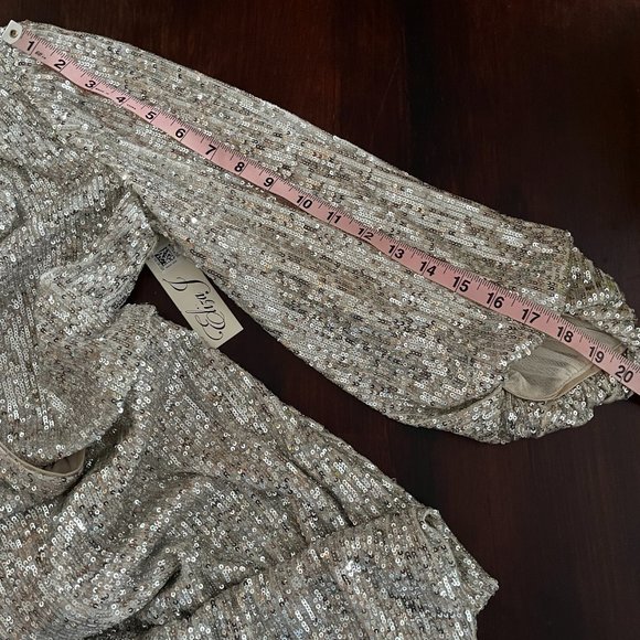 NWT ELIZA J Sequined Blouson Shift Dress Silver size 6 Wedding Guest Evening - Picture 8 of 10